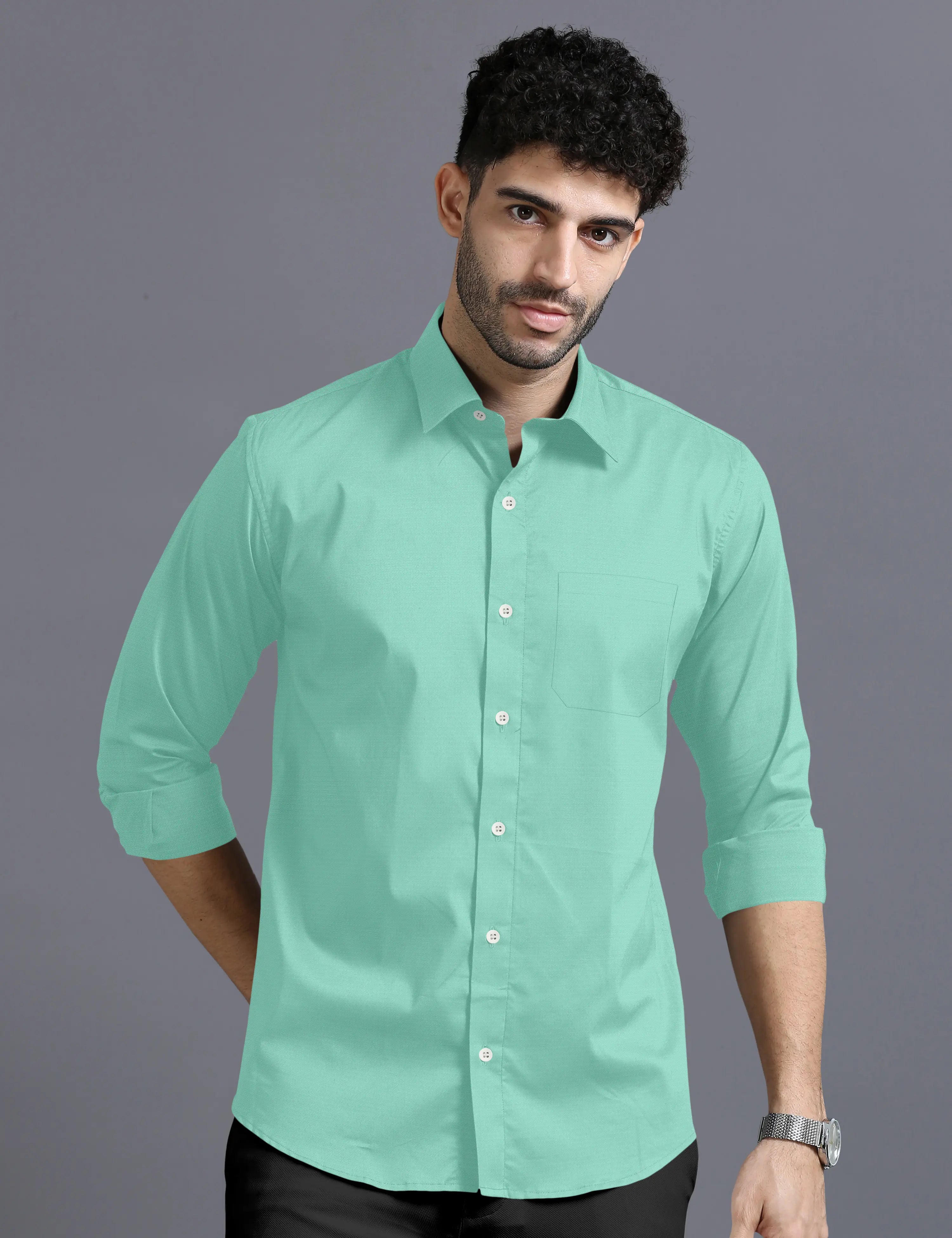 MID-SPRING GREEN SOLID OXFORD SHIRT