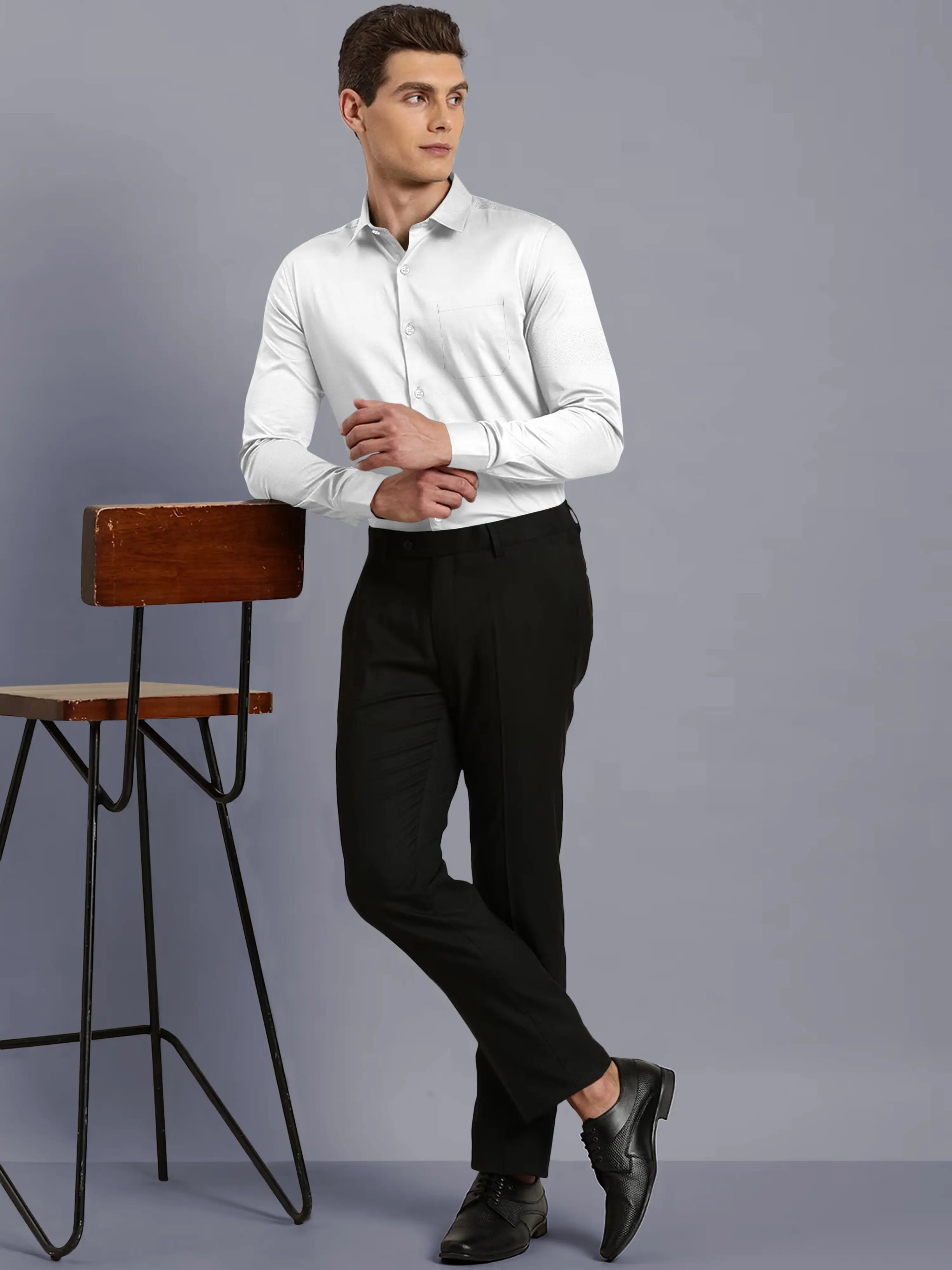 WHITE SLUB PATTERN SOLID SHIRT