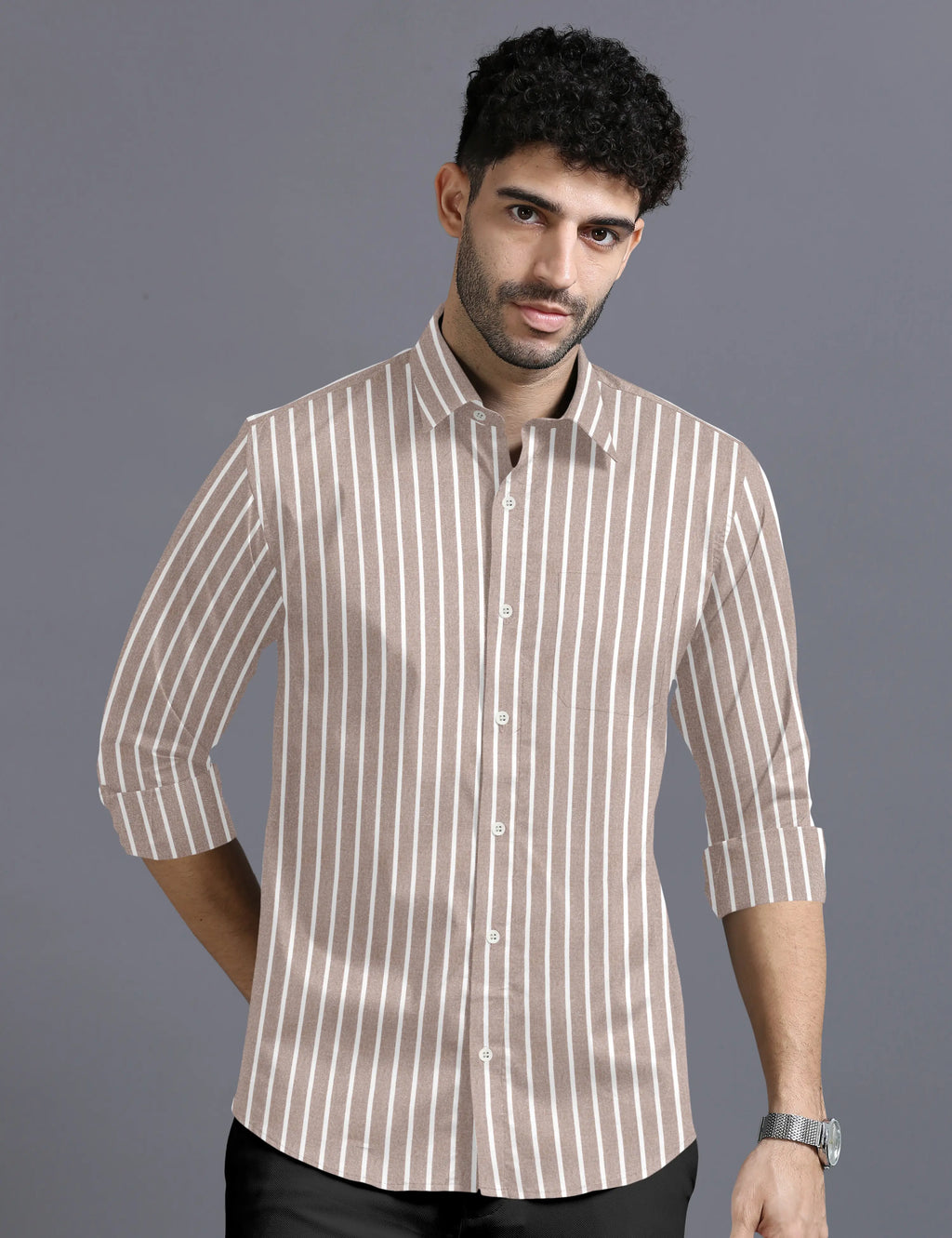 SOFT BROWN BUTCHER'S STRIPE OXFORD SHIRT