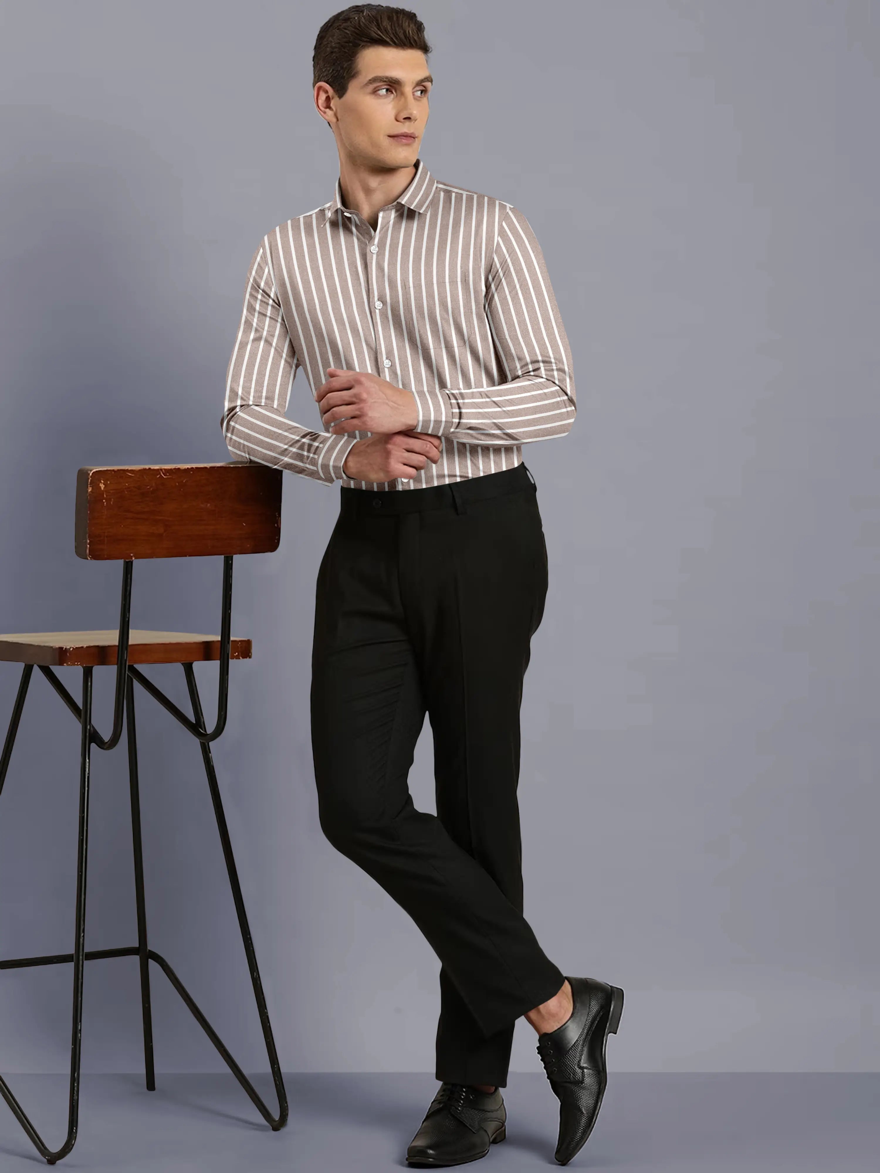 SOFT BROWN BUTCHER'S STRIPE OXFORD SHIRT
