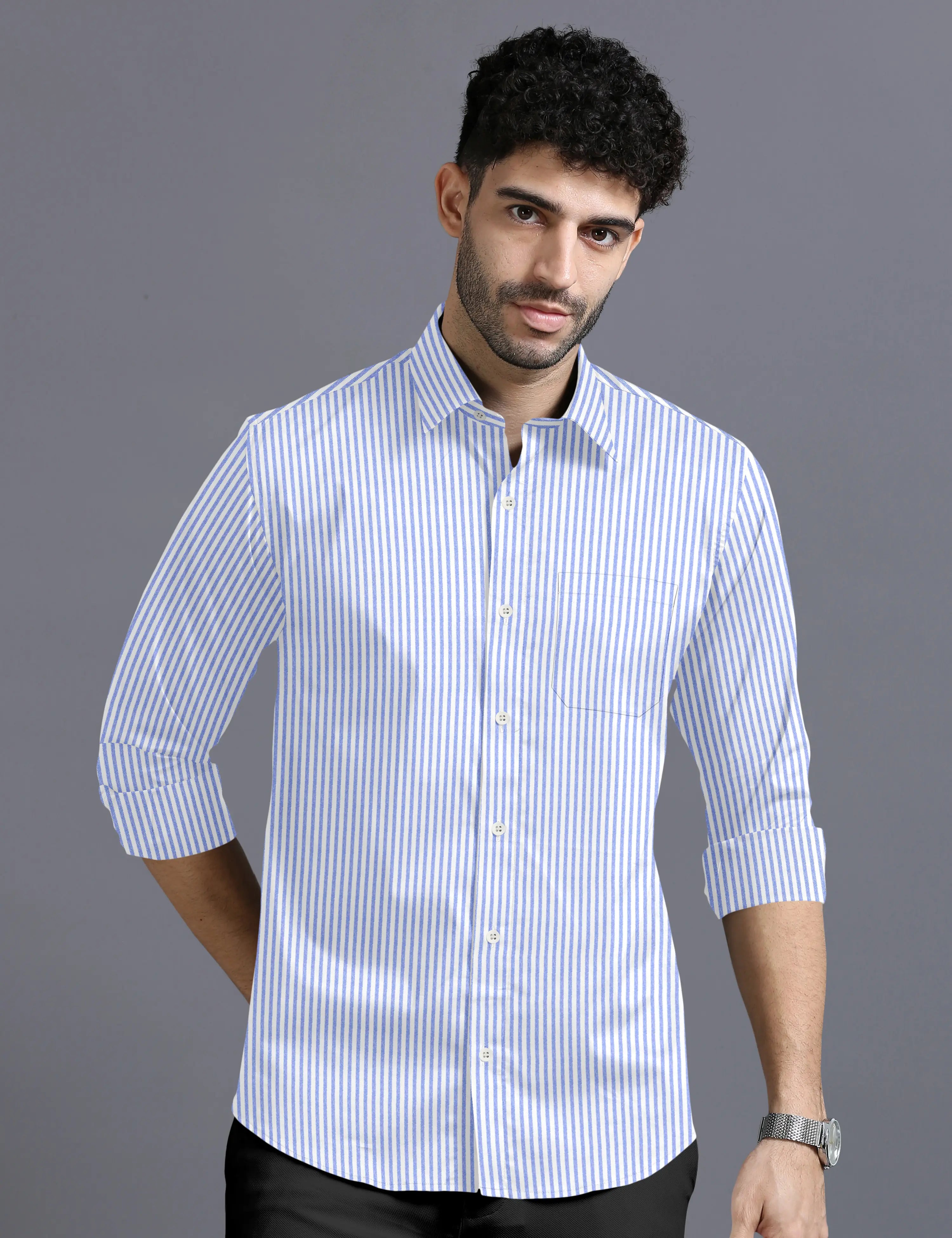 BLUE & WHITE BENGAL STRIPE OXFORD SHIRT